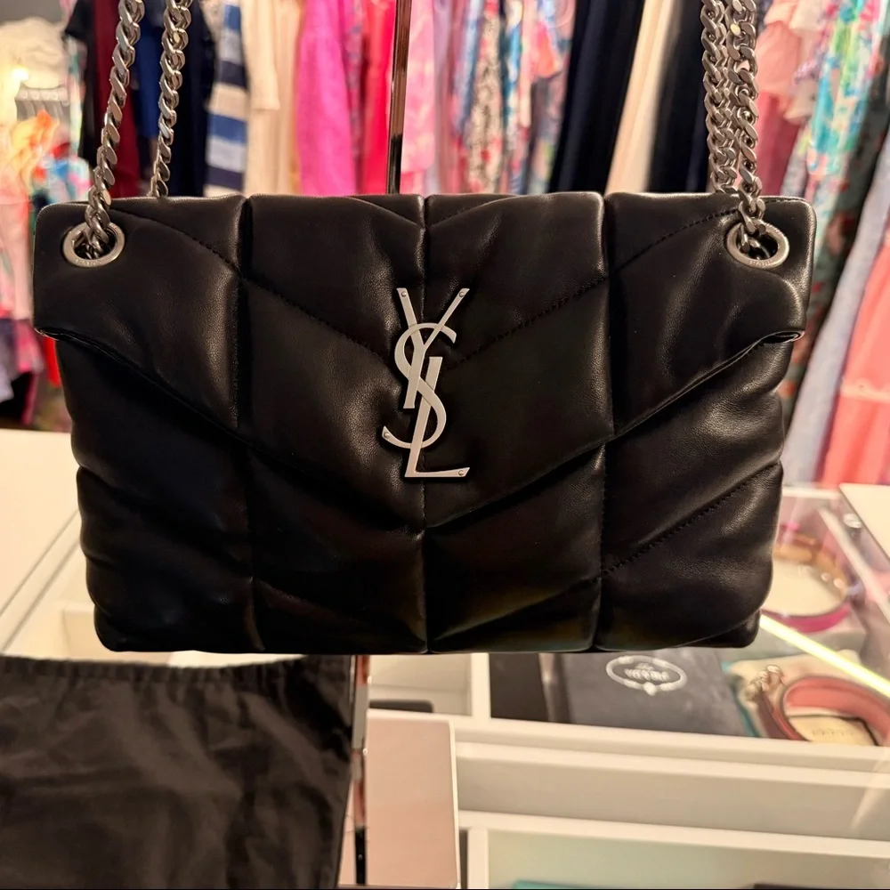 SAINT LAURENT Lambskin Quilted Small Loulou Puffer Monogram Black